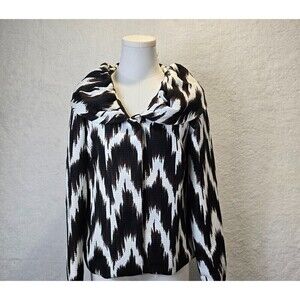 Carole Little Coat S Brown White Zebra Ikat Print‎ Shawl Collar Full Zip Jacket